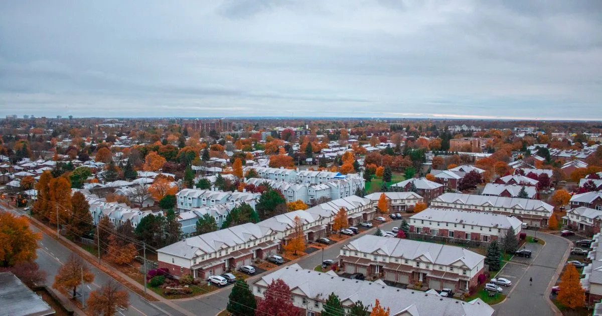 Borrowing across Kitchener - an autumn aerial view of the city