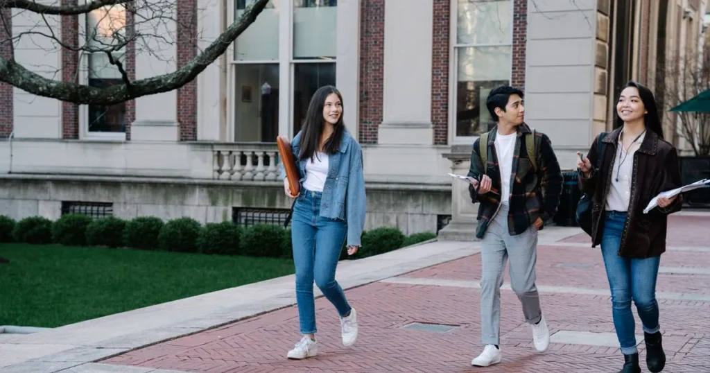Canadian university students who used a student loan walking on campus