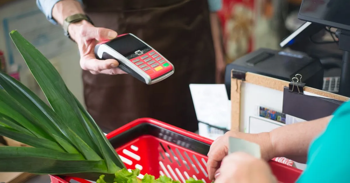 Contactless card payment for groceries, the kind of small cost micro loans in Canada cover