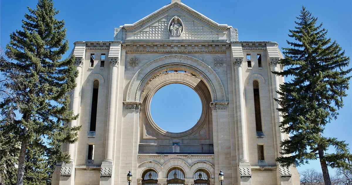 Bad credit loans Winnipeg - St. Boniface Cathedral facade in Winnipeg on a clear spring day