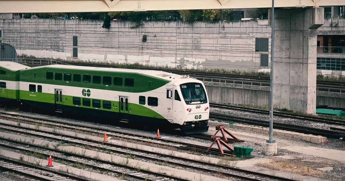 GO Transit commuter train like those on the Barrie line to Union Station